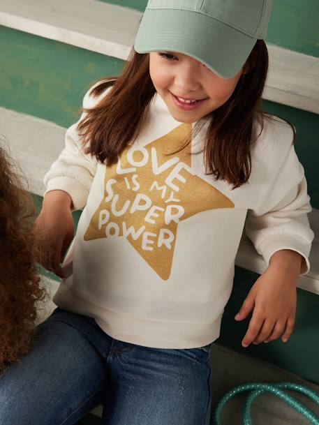 Basic meisjessweater met motief antraciet+donkerpaars+inktblauw+koraal+pioenroos+salie+vanille - vertbaudet enfant 