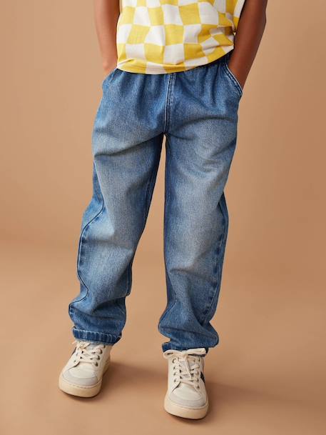 Wijde jongensbroek, eenvoudig aan te trekken gebleekt denim+grijs+ongewassen denim+stone - vertbaudet enfant 