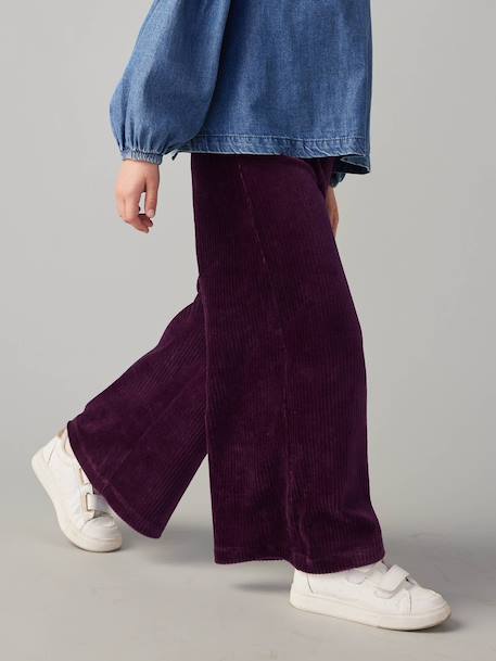 Wijde, fluwelen broek voor meisjes antraciet+bruin+chocoladebruin+ecru+grijsblauw+kaki+pruim+rozen+zachtpaars - vertbaudet enfant 