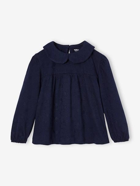 T-shirt van Engels borduursel meisjes marineblauw+olijf - vertbaudet enfant 