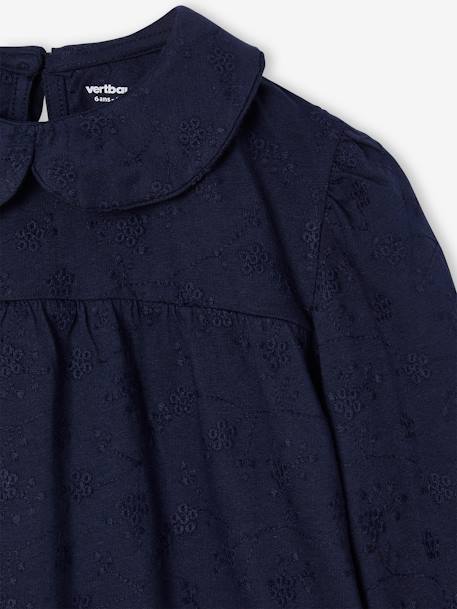 T-shirt van Engels borduursel meisjes marineblauw+olijf - vertbaudet enfant 