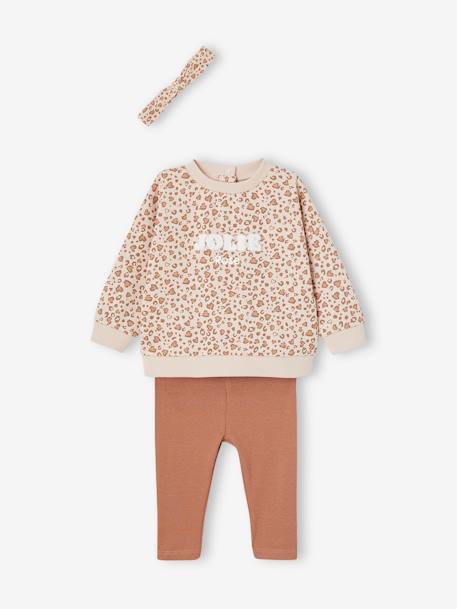Personaliseerbare sweater + legging + haarband babymeisje antraciet+beige (poederkleur)+marineblauw - vertbaudet enfant 