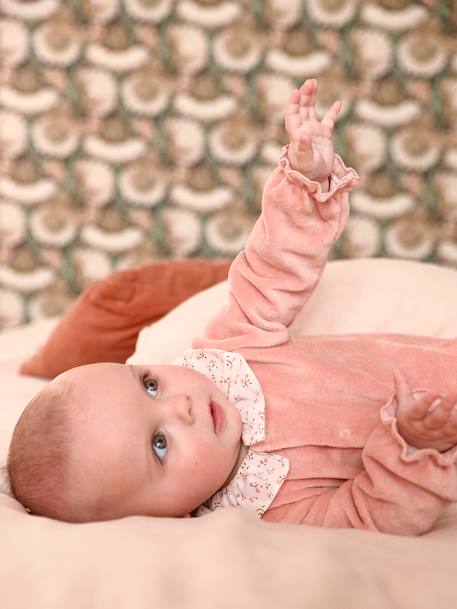 Aanpasbaar fluwelen slaappakje voor baby met kraag roze (poederkleur)+saliegroen - vertbaudet enfant 