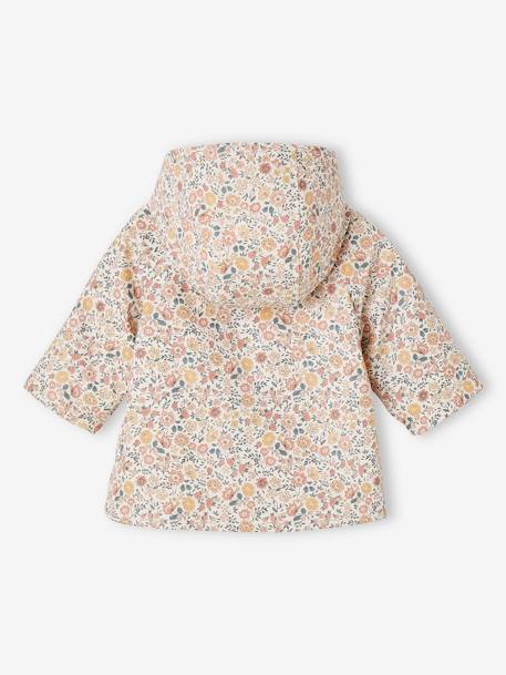 Regenjas met capuchon voor babymeisjes met bloemenprint en voering nachtblauw+roze, bedrukt - vertbaudet enfant 