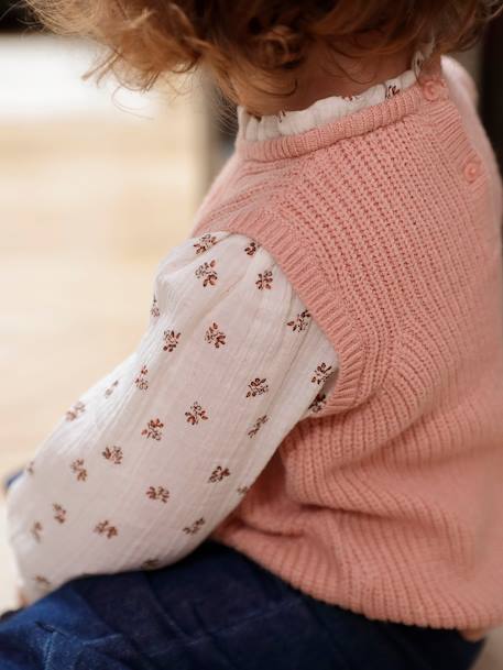 2-in-1 trui baby ecru+hemelsblauw+roze (poederkleur) - vertbaudet enfant 