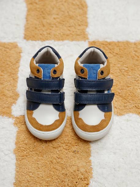 Leren sneakers met klittenband ecru+grijsblauw - vertbaudet enfant 