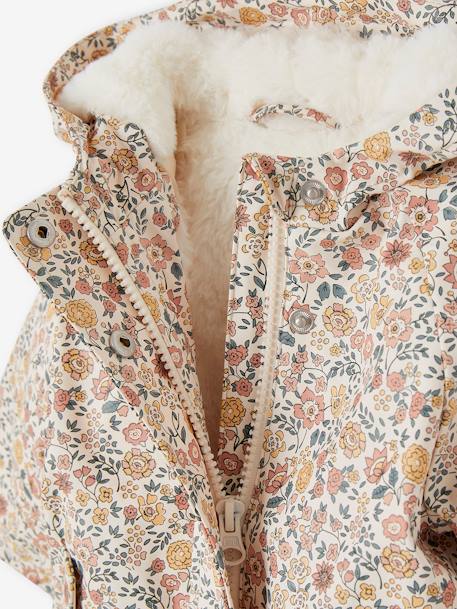 Regenjas met capuchon voor babymeisjes met bloemenprint en voering nachtblauw+roze, bedrukt - vertbaudet enfant 