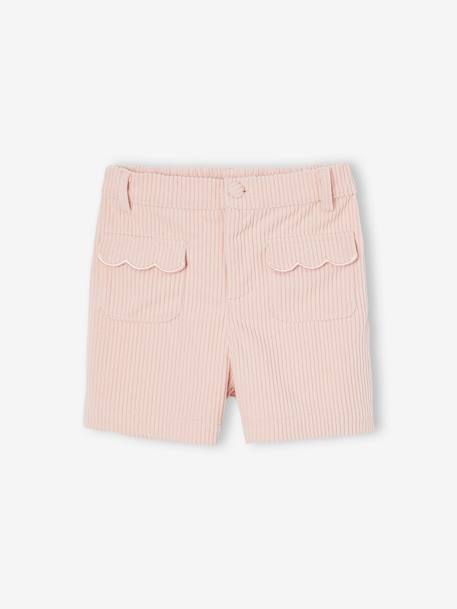 Fluwelen meisjesshort met zakken met festons marineblauw+roze (poederkleur) - vertbaudet enfant 