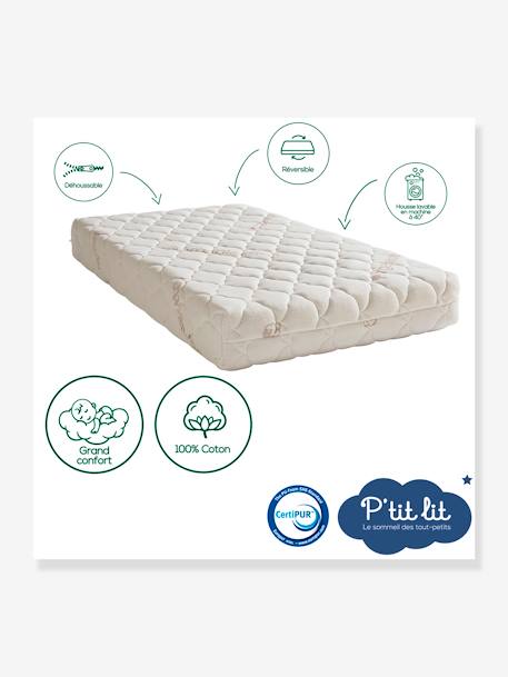 Babymatras met afneembare hoes biokatoen* wit - vertbaudet enfant 