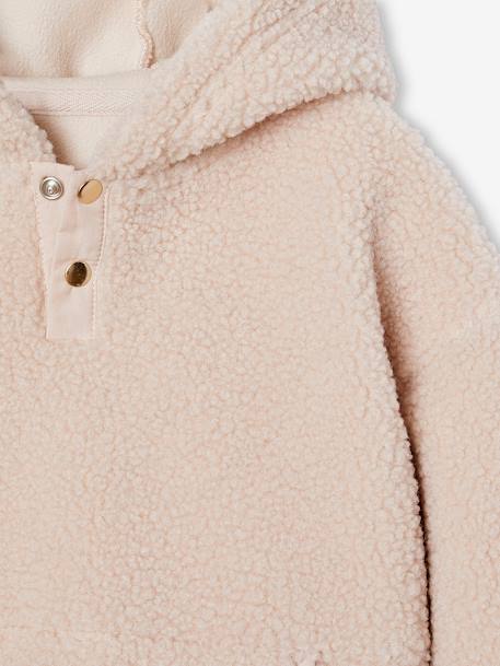 Meisjessweater met capuchon van sherpa ecru+roze (poederkleur) - vertbaudet enfant 