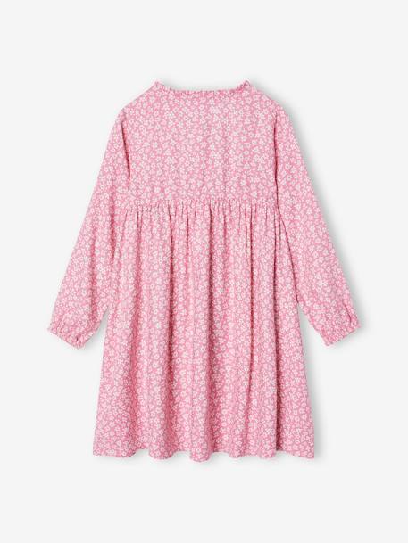 Jurk met all-over motief met knoopsluiting aan de voorkant indigoblauw+marineblauw+oudroze+saliegroen+vanille - vertbaudet enfant 
