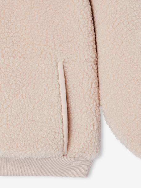 Meisjessweater met capuchon van sherpa ecru+roze (poederkleur) - vertbaudet enfant 