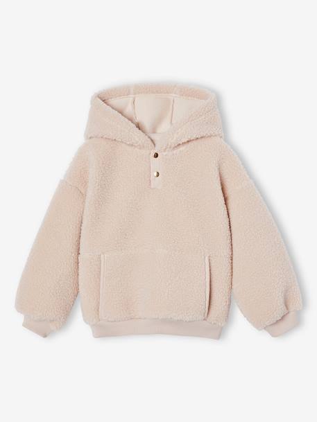 Meisjessweater met capuchon van sherpa ecru+roze (poederkleur) - vertbaudet enfant 
