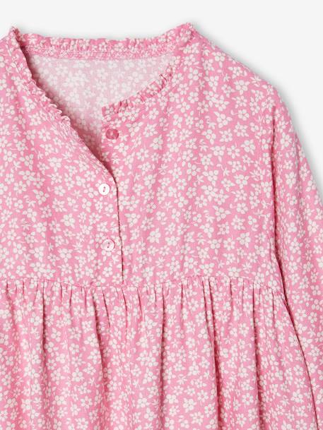 Jurk met all-over motief met knoopsluiting aan de voorkant indigoblauw+marineblauw+oudroze+saliegroen+vanille - vertbaudet enfant 