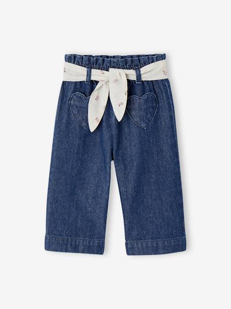 Wijde babyjeans met knoopriem ongewassen denim+stone - vertbaudet enfant 