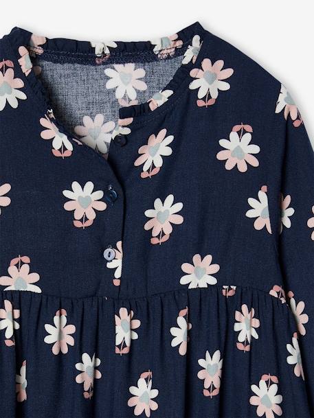 Jurk met all-over motief met knoopsluiting aan de voorkant indigoblauw+marineblauw+oudroze+saliegroen+vanille - vertbaudet enfant 