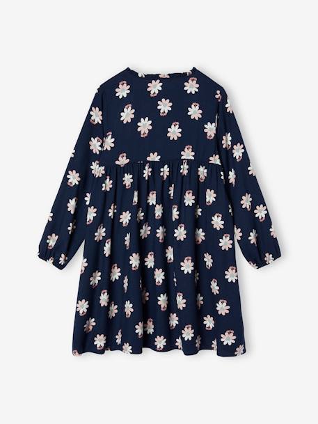 Jurk met all-over motief met knoopsluiting aan de voorkant indigoblauw+marineblauw+oudroze+saliegroen+vanille - vertbaudet enfant 