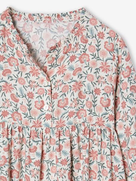 Jurk met all-over motief met knoopsluiting aan de voorkant indigoblauw+marineblauw+oudroze+saliegroen+vanille - vertbaudet enfant 
