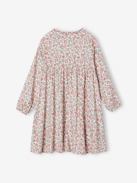 Jurk met all-over motief met knoopsluiting aan de voorkant indigoblauw+marineblauw+oudroze+saliegroen+vanille - vertbaudet enfant 