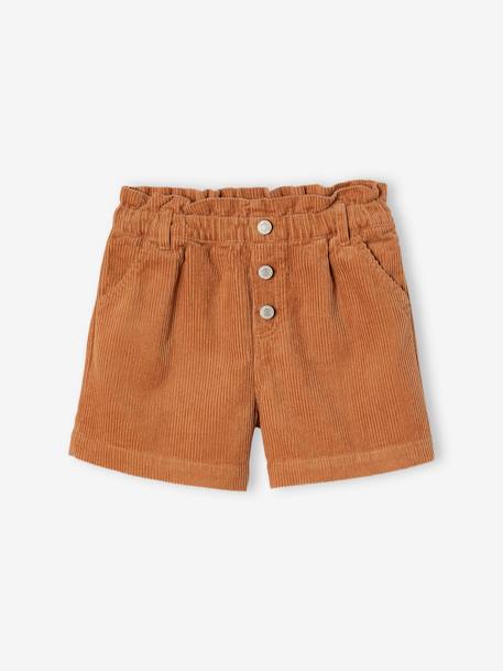 Fluwelen short met paperbag-vorm meisjes chocoladebruin+grijs+groenblauw+kameel+kaneel+zachtpaars - vertbaudet enfant 