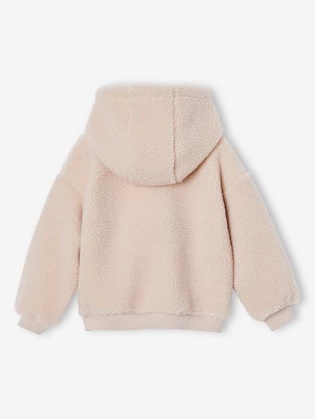Meisjessweater met capuchon van sherpa ecru+roze (poederkleur) - vertbaudet enfant 