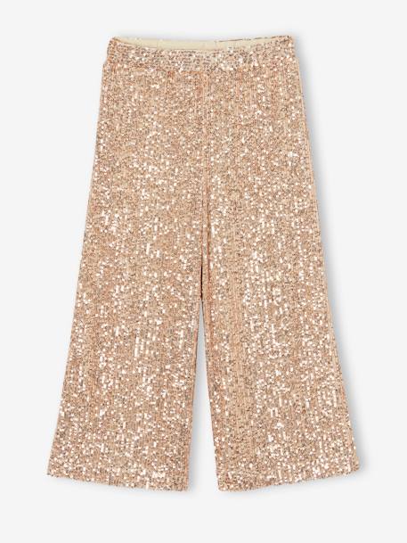 Wijde meisjesbroek met pailletten voor kerst goud - vertbaudet enfant 