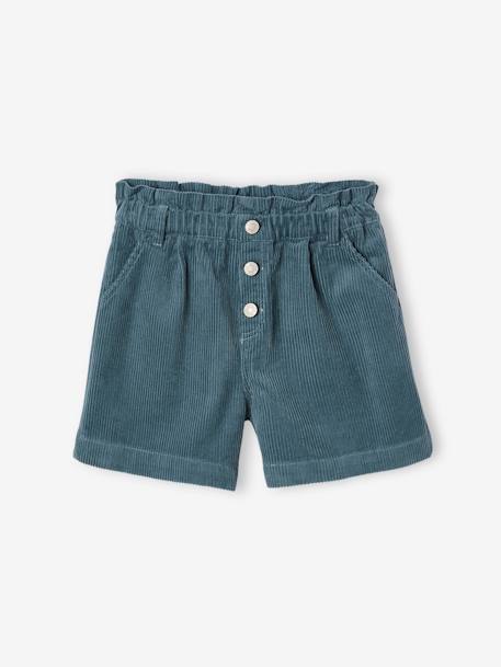 Fluwelen short met paperbag-vorm meisjes chocoladebruin+grijs+groenblauw+kameel+kaneel+zachtpaars - vertbaudet enfant 