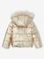 Donsjack met capuchon voor meisjes met fleece voering antraciet+goud+roze (poederkleur) - vertbaudet enfant 