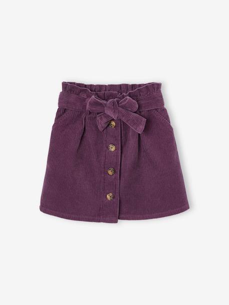 Paperbag-rok van ribfluweel olijf+pruim - vertbaudet enfant 