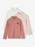 Set van 3 T-shirts BASICS met opstaande kraag voor meisjes rozenhout+zachtpaars - vertbaudet enfant 