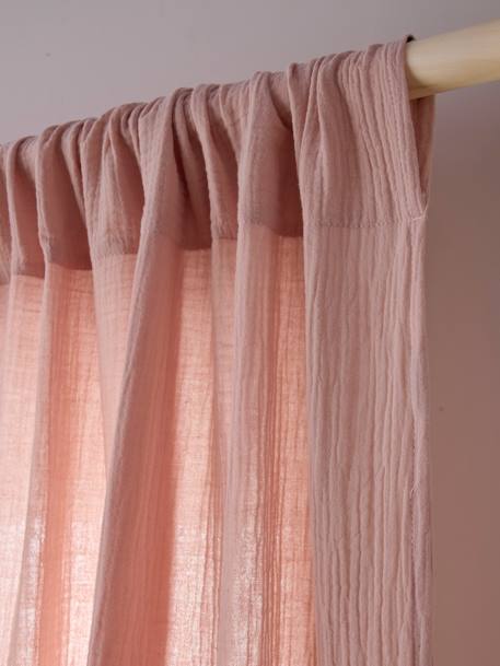 Katoenen gaasbuisgordijn ecru+grijsblauw+kaneel+mokka+roze (poederkleur)+rozen+saliegroen+wit - vertbaudet enfant 