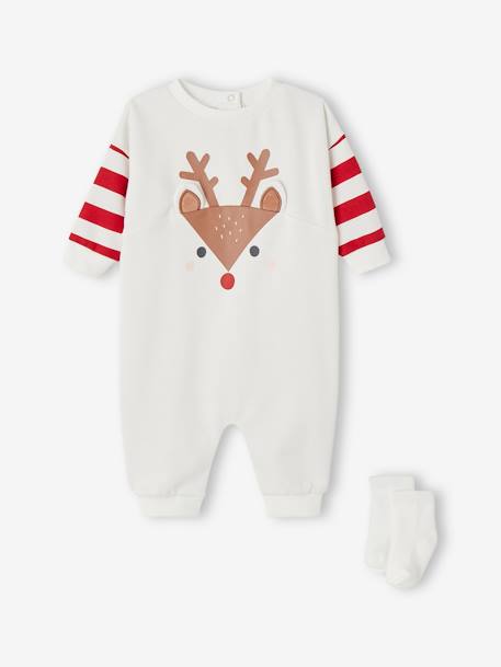 Kerstset pyjama rendier + sokken voor baby's ecru - vertbaudet enfant 