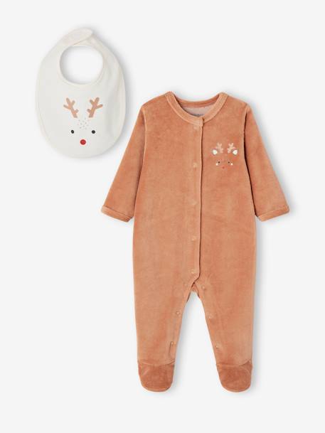 Kerstset Rendier pyjama + slabbetje voor baby's pecannoot - vertbaudet enfant 