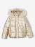 Donsjack met capuchon voor meisjes met fleece voering antraciet+goud+roze (poederkleur) - vertbaudet enfant 