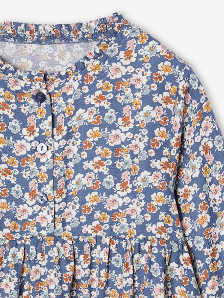 Jurk met all-over motief met knoopsluiting aan de voorkant indigoblauw+marineblauw+oudroze+saliegroen+vanille - vertbaudet enfant 