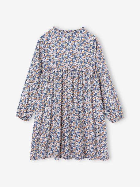 Jurk met all-over motief met knoopsluiting aan de voorkant indigoblauw+marineblauw+oudroze+saliegroen+vanille - vertbaudet enfant 