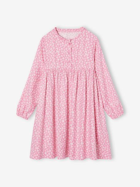Jurk met all-over motief met knoopsluiting aan de voorkant indigoblauw+marineblauw+oudroze+saliegroen+vanille - vertbaudet enfant 