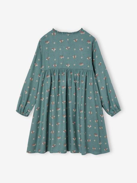Jurk met all-over motief met knoopsluiting aan de voorkant indigoblauw+marineblauw+oudroze+saliegroen+vanille - vertbaudet enfant 