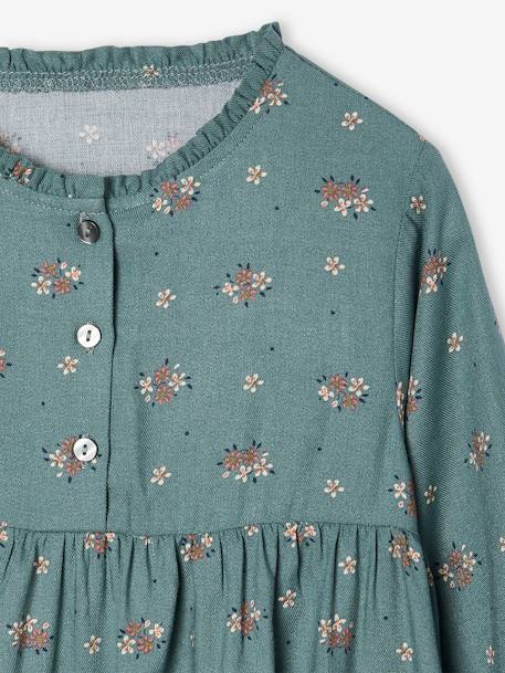 Jurk met all-over motief met knoopsluiting aan de voorkant indigoblauw+marineblauw+oudroze+saliegroen+vanille - vertbaudet enfant 
