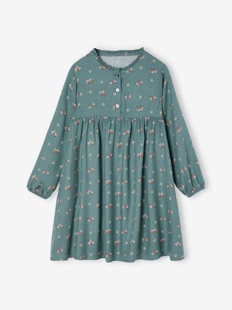 Jurk met all-over motief met knoopsluiting aan de voorkant indigoblauw+marineblauw+oudroze+saliegroen+vanille - vertbaudet enfant 