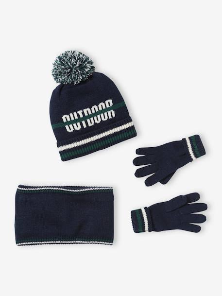 Jongensset muts + snood + handschoenen marineblauw - vertbaudet enfant 