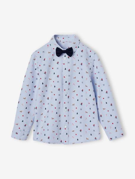 Set voor de kerst met beprint jongensoverhemd en vlinderstrik chambrayblauw - vertbaudet enfant 