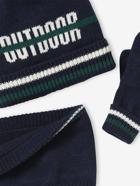 Jongensset muts + snood + handschoenen marineblauw - vertbaudet enfant 