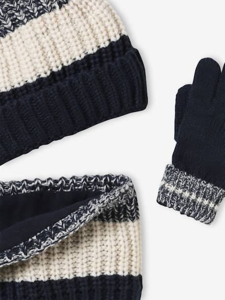 Set jongens muts + snood + handschoenen in colorblock nachtblauw - vertbaudet enfant 