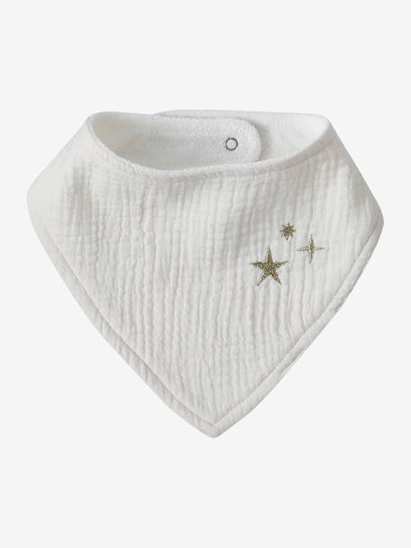 Set met 3 slabbetjes van katoengaas beige, bedrukt+ecru+grijsblauw+lichtroze+saliegroen+set groene panda+set vos+touw+veel beige+WIT - vertbaudet enfant 