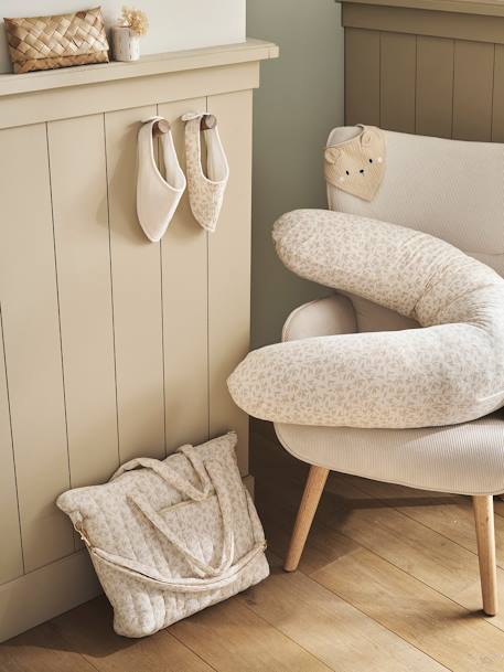 Set met 3 slabbetjes van katoengaas beige, bedrukt+ecru+grijsblauw+lichtroze+saliegroen+set groene panda+set vos+touw+veel beige+WIT - vertbaudet enfant 