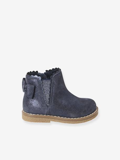 Elastische leren laarsjes voor meisjesbaby's beige, bedrukt+bordeauxrood+CAMEL+marineblauw+zwart - vertbaudet enfant 