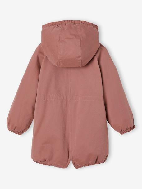 Meisjesparka met capuchon gevoerd met imitatiebont rozenhout+zwart - vertbaudet enfant 