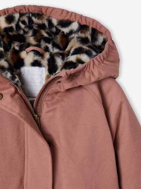 Meisjesparka met capuchon gevoerd met imitatiebont rozenhout+zwart - vertbaudet enfant 