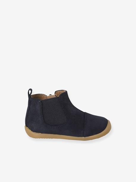 Soepel leren laarzen met rits en elastiek beige+kameel+marineblauw - vertbaudet enfant 
